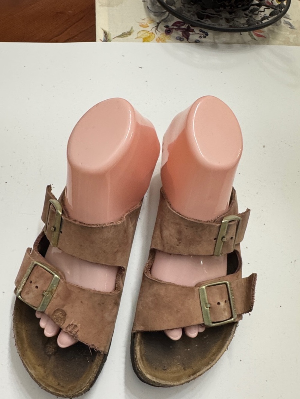 Light pinkish Suede Double-Buckle Slide Slipper -side 38